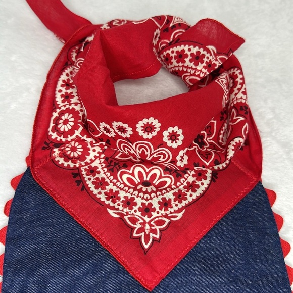 Children’s Red and Blue Cowboy Bandana Western Kerchief Bib - Picture 2 of 8